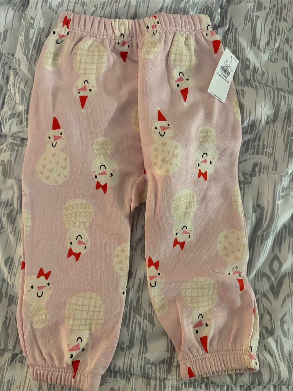 Old Navy Pink Snowman Print Footie Pant with Red Accents
